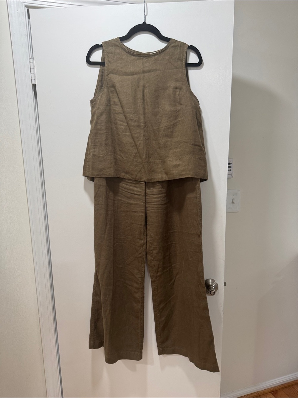 Madewell Olive-Brown Sleeveless Linen Wide-Leg Set